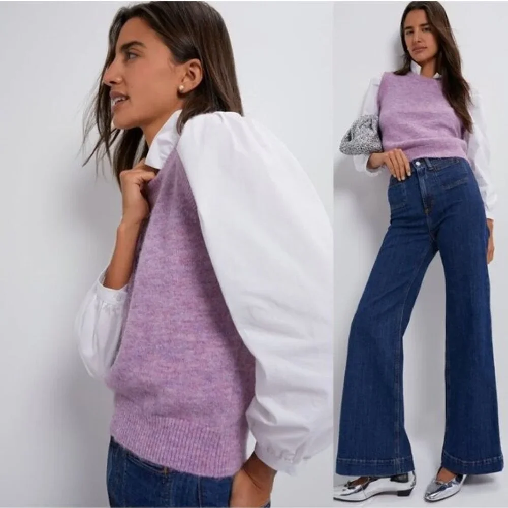 Tuckernuck NEW Lilac Purple Ella Wool Sweater Collared Long Sleeve Blouse Size M - Picture 3 of 8